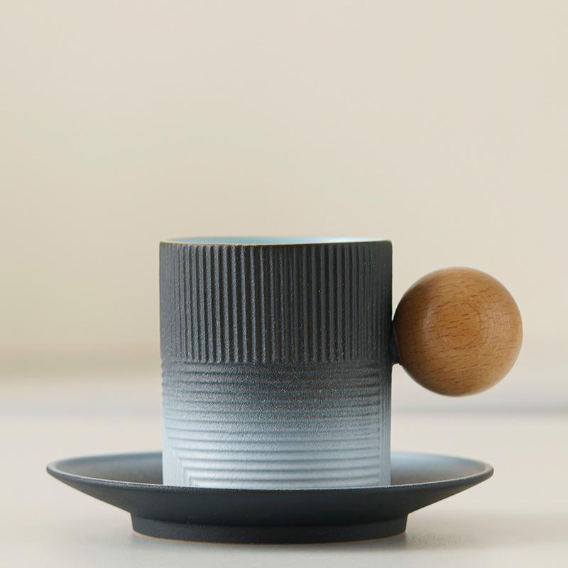 Gradual Change Ceramic Coffee Cup and Saucer Set High Value Afternoon Tea Cup Retro Rough Pottery Mug Latte Cup