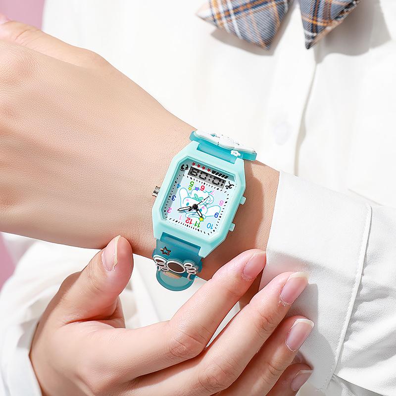 Dual Movement Display Frequency Silicone Cartoon Watch Student Party Girl Quartz Children's Watch Luminous Luminous Decoration
