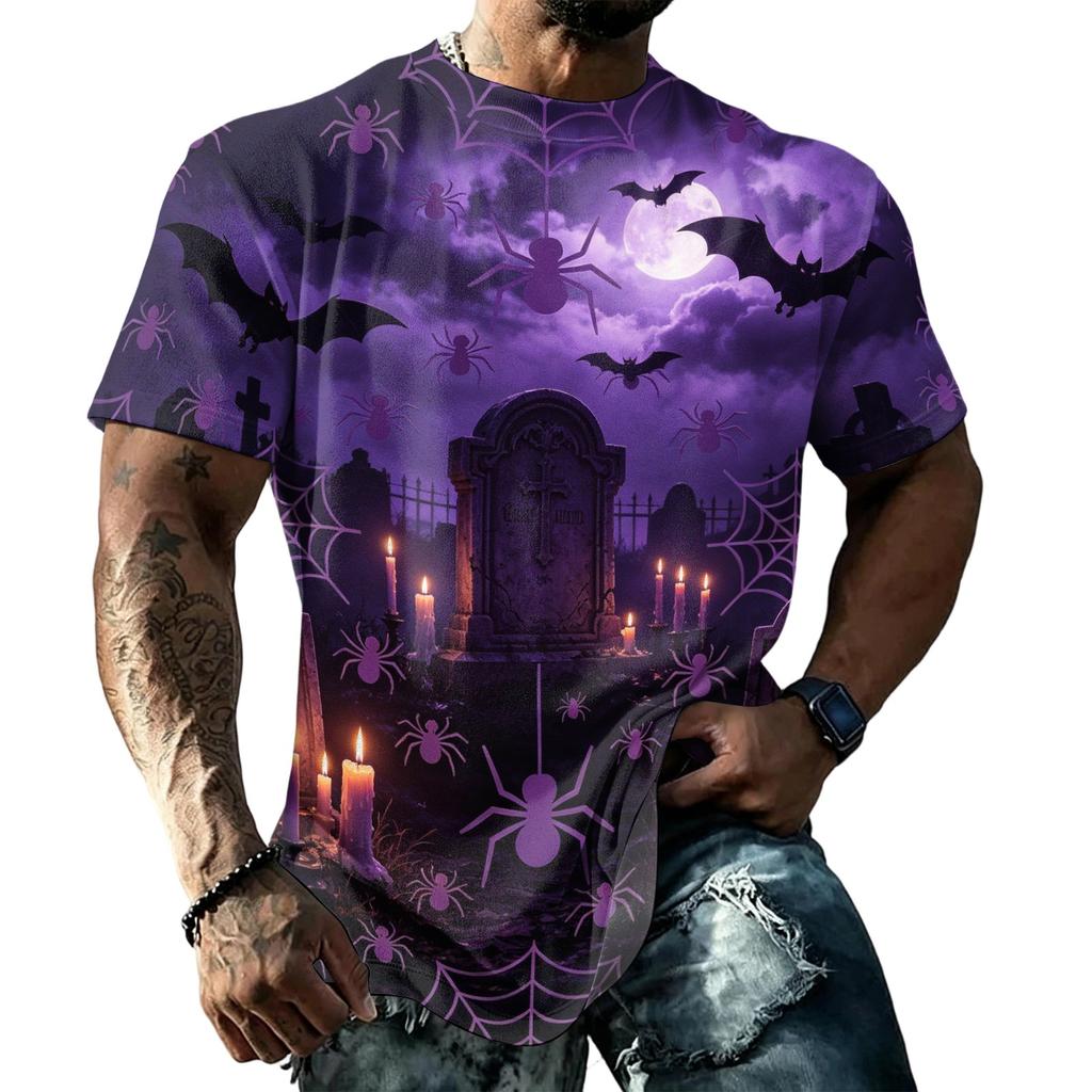 Unisex Loose Fit Casual Short Sleeve T Shirt Halloween Themed Print Top Comfortable Everyday Wear