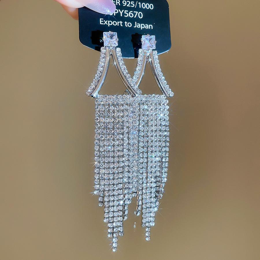 Silver Needle Water Drop Tassel Earrings - Light Luxury High-End Design for Women's Fashion.