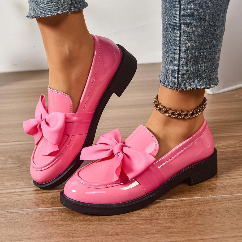 Spring New Bow Detail Slip-On Leather Shoes – Large-Size British Style Low Heel Loafer Dress Shoes for Women