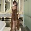 Spring and Autumn New Suspender Dress Women's Lotus Leaf Irregular Dovetail Three-dimensional Flower Dress