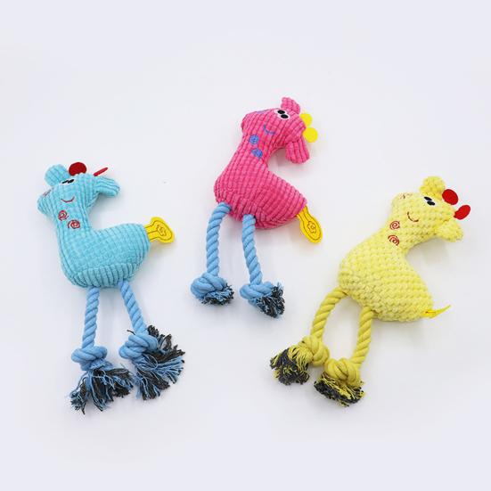 Plush Deer Dog Toy Squeaky Stuffed Animal Dog Chew Toy Interactive Rope Knot Tug-of-War Toy for Dogs Teeth Cleaning Boredom Relief