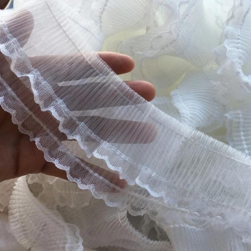Weiß Schwarz Elastischer Netz Plissee Tüll Spitze Stoff Besticktes Bandbesatz Für DIY Basteln Vorhänge Kleidungsstück Kleid Zubehör Renda