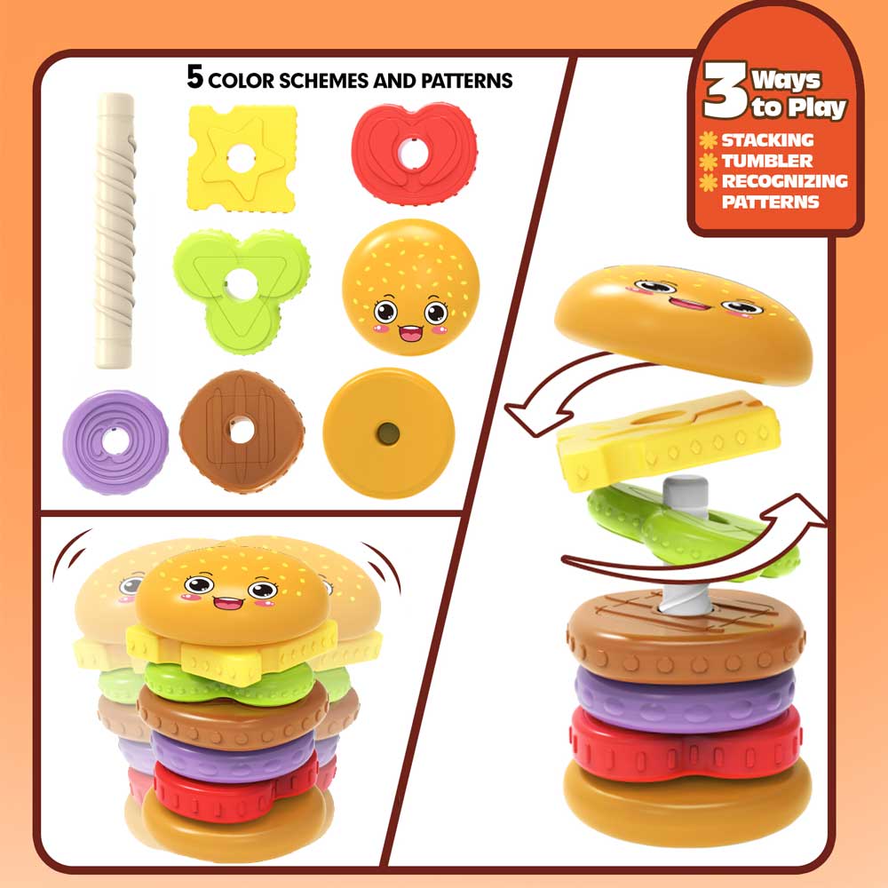 Burger Baby Montessori Sensory Intellectual Development Set, Developing Fine Motor Skills, Stacking Tower Learning Toys