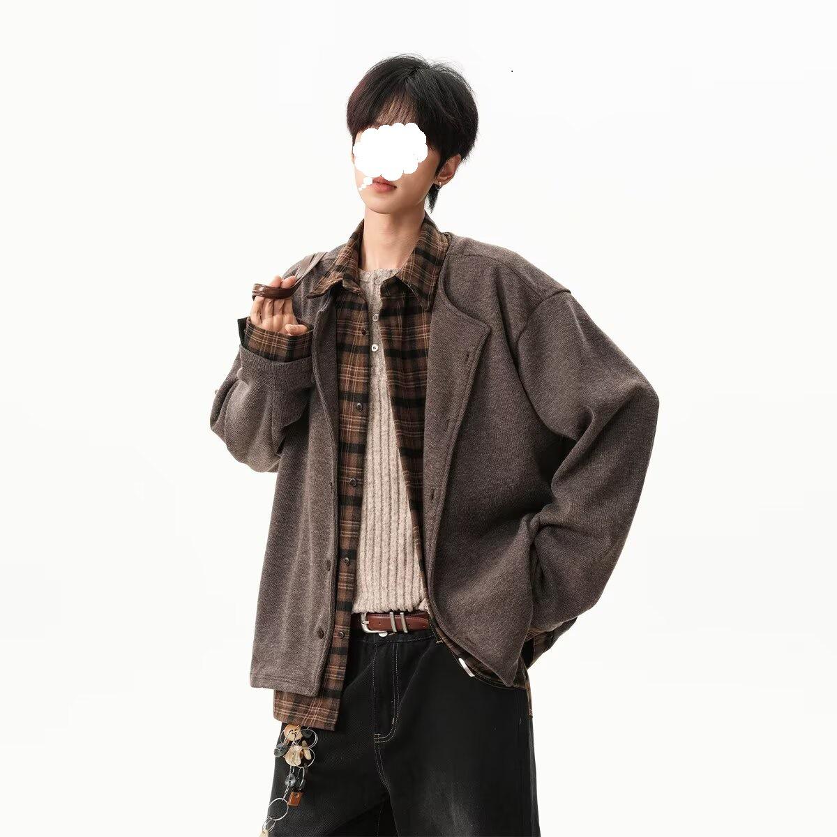 

Men s Retro Plaid V-Neck Cardigan Sweater - Autumn/Winter Casual Two-Piece Style XL темно-коричневого кольору