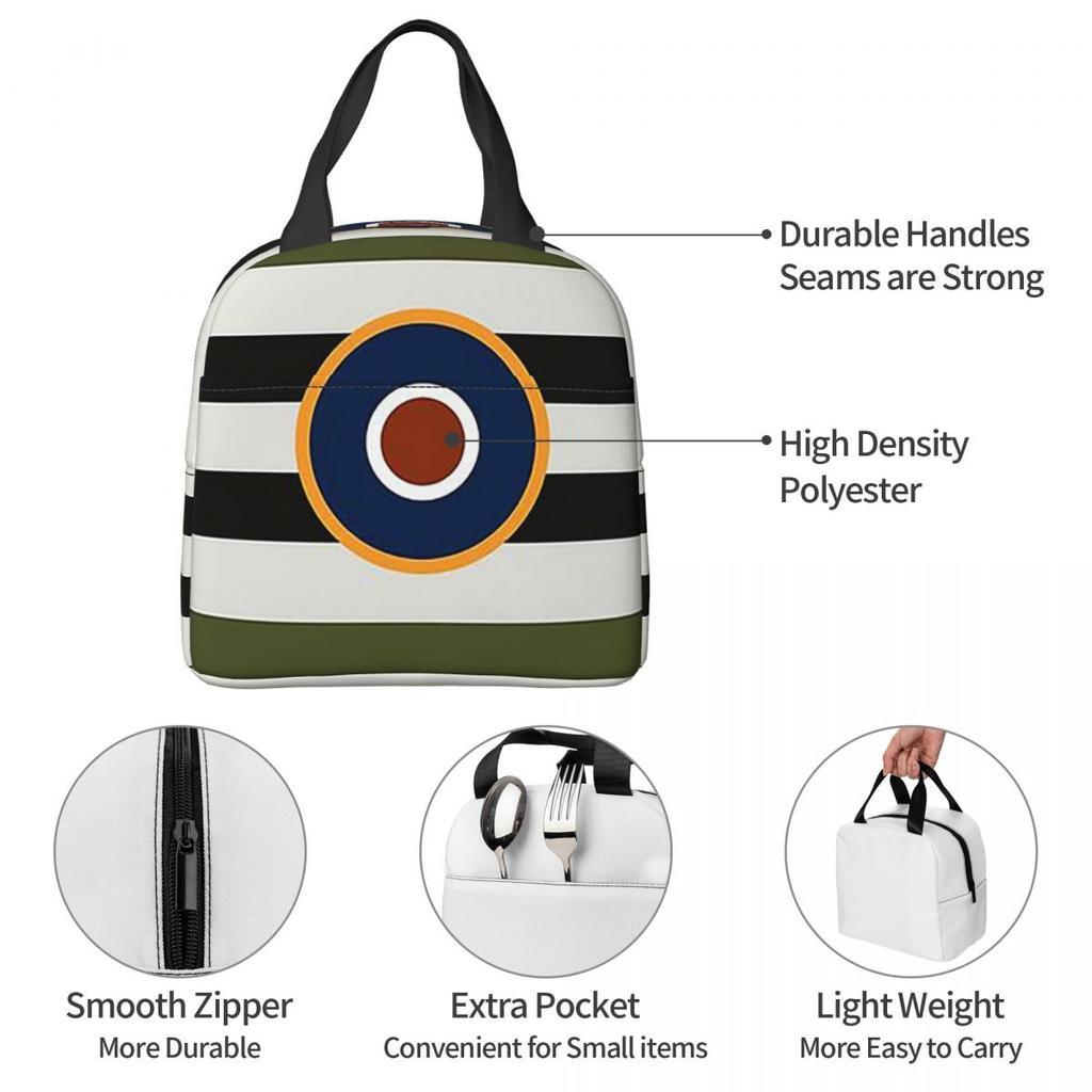 D-Day Stripes With RAF Roundel Insulated Lunch Bag for Women Children Leakproof Food Boxes Thermal Lunch Box Tote