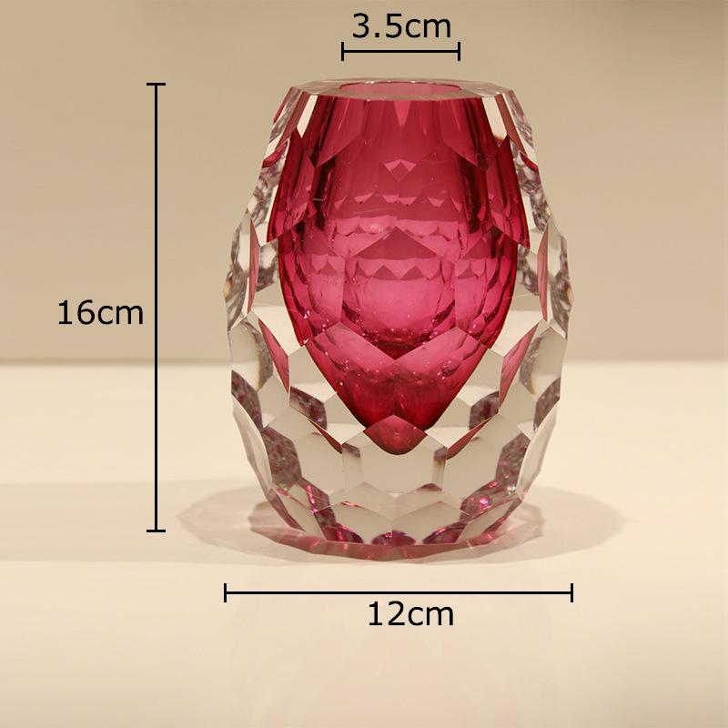 Diamond-cut Facets Glass Vase Brilliant Colors Flowers Pots Desk Decoration Flower Arrangement Floral Vases Room Aesthetic Decor