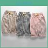 Spring Summer Loose Boys Striped Pants Baby Girl Vintage Casual Linen Cotton Harlan Pants Kids Laceup Pant Children Clothing