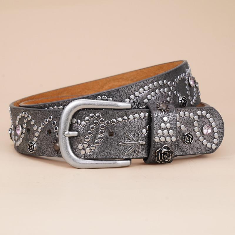 Belt Women's Fashion Metal Rivet Inlaid Retro Style Casual Simple Daily Versatile Wide Belt Decorative Jeans Pants Belt