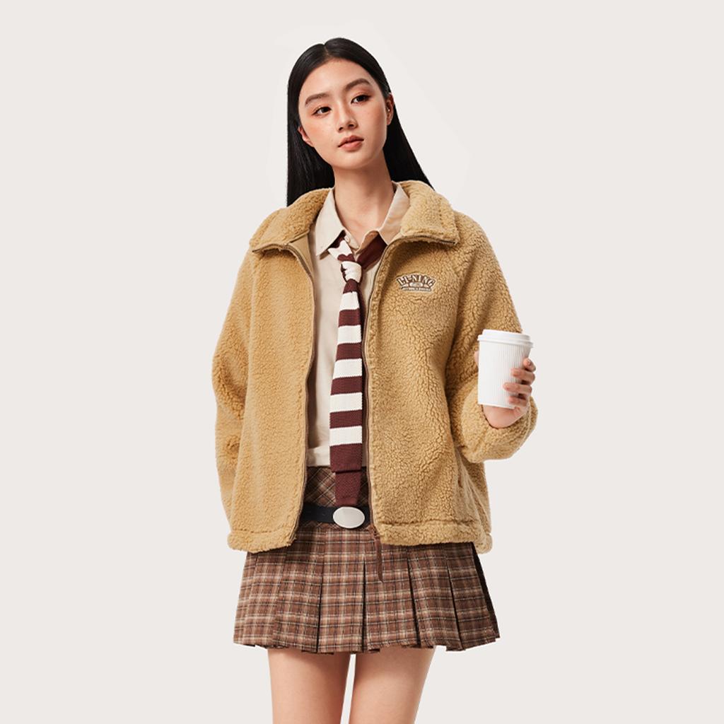 Li Ning Bequeme Lässige Minimalistische Stehkragen Reißverschluss Fleecejacke Damenjacken Teebraun AFDUD66-2