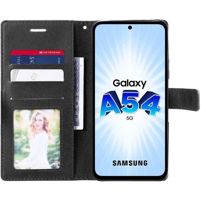 Coque pour Samsung Galaxy A54 5G Protection en Cuir Synthétique Bicolore Anti-Rayures Marron-Noir