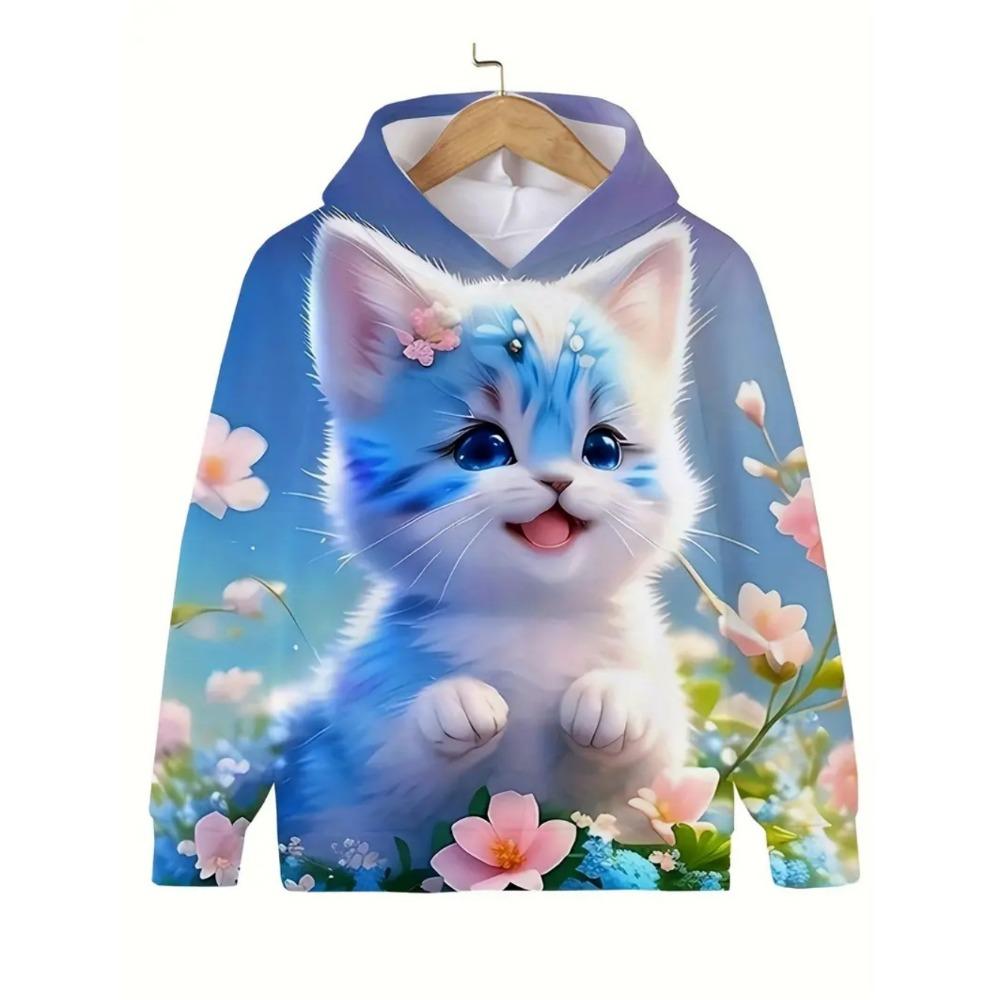 Kinderbekleidung Mädchenkleidung Kawaii Katze Langarm Kapuzenpullover Lässige Kinderkleidung Herbst Pullover Mädchen Sweatshirt Outdoor Oberteile
