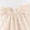 Jaydyequ Baby Girl's Bodysuit, Short Sleeve Summer Coverall Romper, Floral Print, Beige, 90cm, Perfect for Newborns, Shrine Visits, Shichi-Go-San, Bir