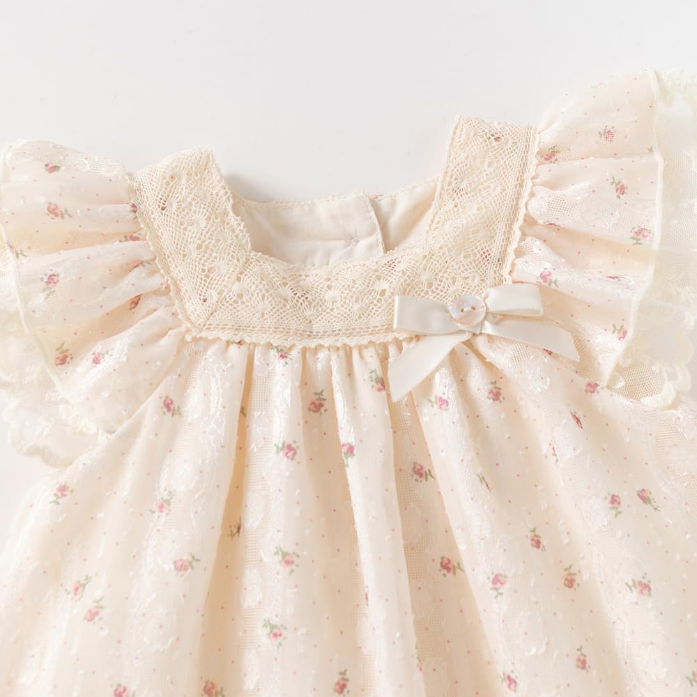 Jaydyequ Baby Girl's Bodysuit, Short Sleeve Summer Coverall Romper, Floral Print, Beige, 90cm, Perfect for Newborns, Shrine Visits, Shichi-Go-San, Bir
