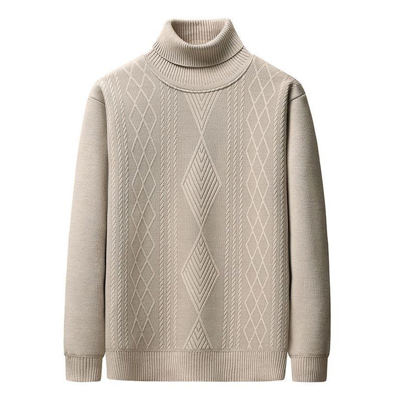 Winter Neu Herren Jacquard Revers Rollkragen Plus Samt Dick Pullover Warm