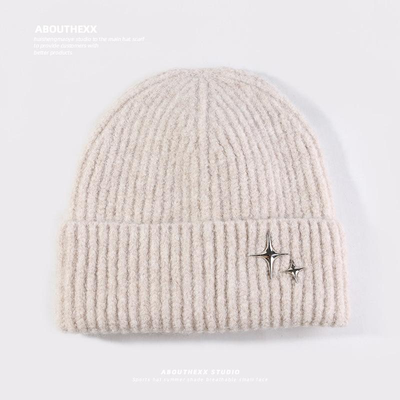 Autumn and Winter Wool Hat for Women Small and Small Stars Versatile Pullover Hat  Warm Knitted Hat  Face  Small Ear Protection  Cold Hat for Men