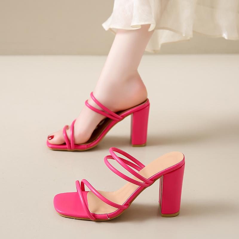 2025 New Summer Fashionable Sexy Coarse Heel Sandals Elegant Charming Banquet Party High Heels Slippers Trend All-match