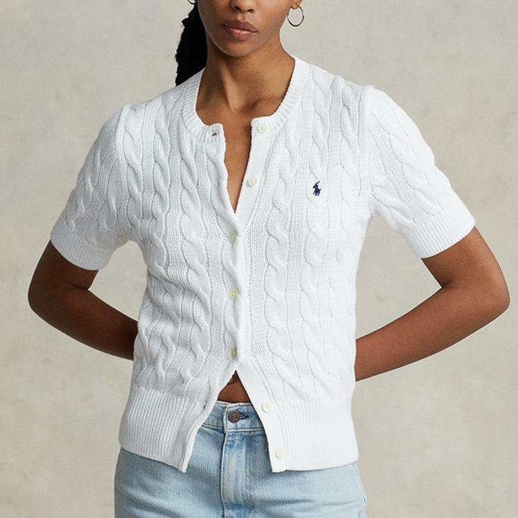 Polo Ralph Lauren SS23 Logo Embroidered Single-Breasted Knit Sweater Women sweater White WMPOSWENDW20151-100