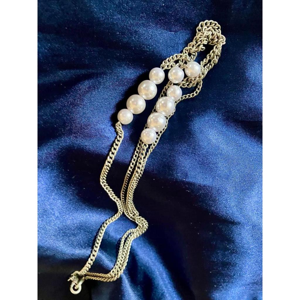 Used Pearl chain necklace approx. 9mm total length approx. 46cm 2 way chain hook pendant vintage