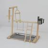Solid Wood Parrot Playground: Bird Stand with Stainless Steel Food Box, Stick, and Ladder