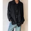 Men's French Style Vintage Pleated  High Collar Button Up Shirt Spring Autumn Harajuku Solid Long Sleeve Loose