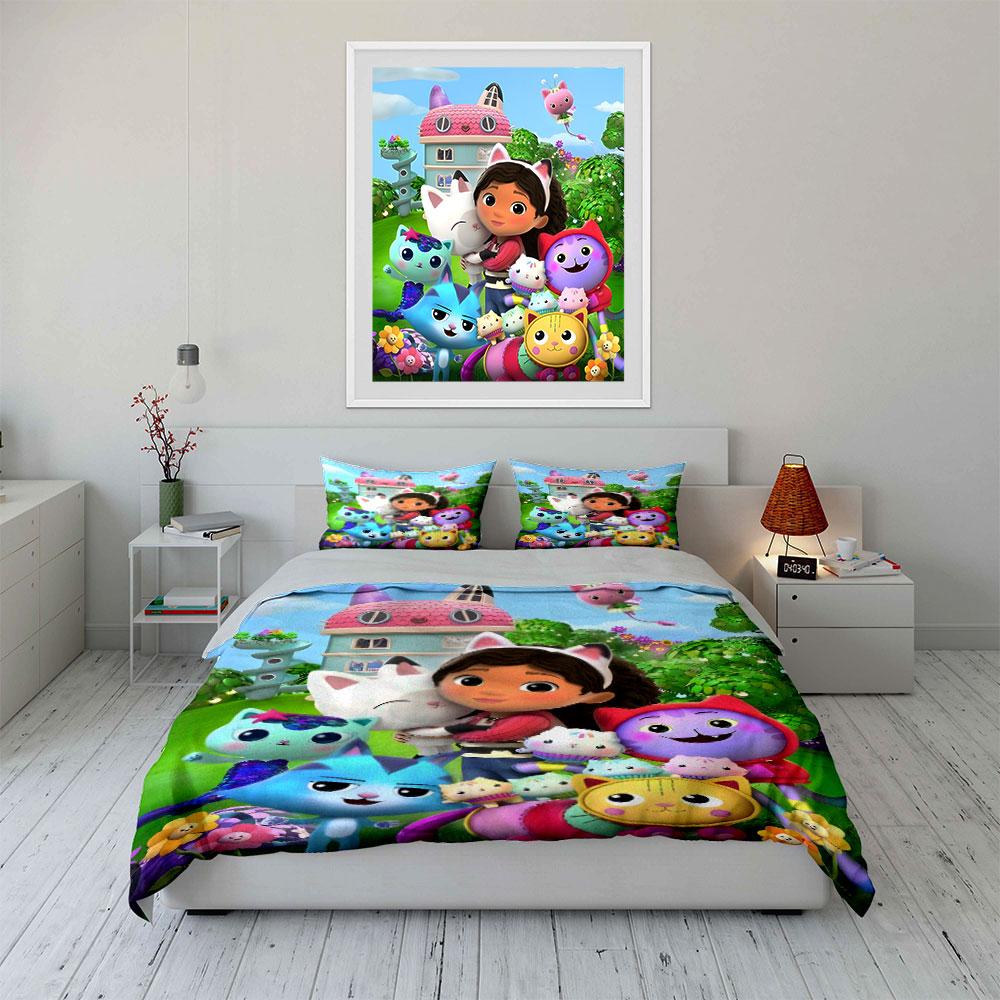 Cartoon Girl and Cats Bedding Bedding Duvet Cover Set Duvet Cover Pillowcases (1 * Duvet Cover 2 * Pillowcases, Without Duvet Insert)