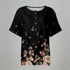 Women’s Fashion Printed Short Sleeve Cotton Linen Shirt with Henley Button Neckline and Chest Pocket for Casual Wear