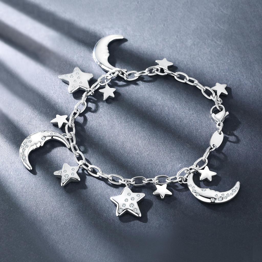 Various Designs Moon Star Stainless Steel Waterproof Adjustable Bracelet Dainty Pendant Necklace Hypoallergenic Fashion Accessories for Women