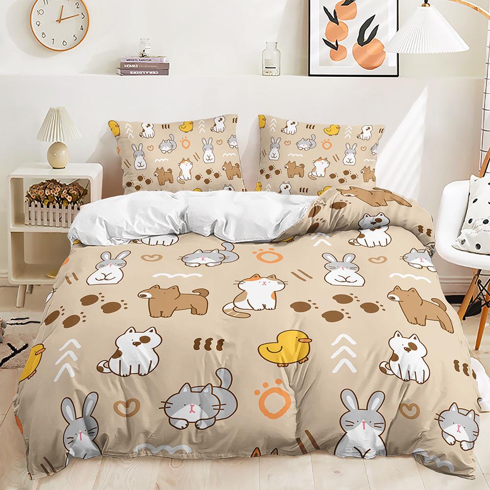 Quilt Cover Animal Rabbit Pillowcase Digital Printing Bedding Three-Piece Set