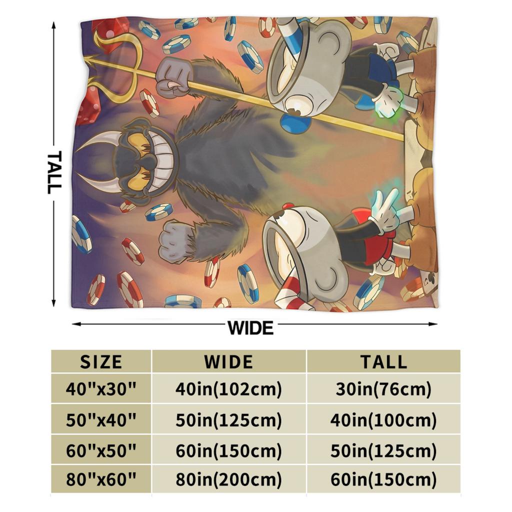 Cartoon Cuphead and Mugman Game Blankets Flannel Summer Multifunction Lightweight Throw Blanket for Home Couch Bedspread