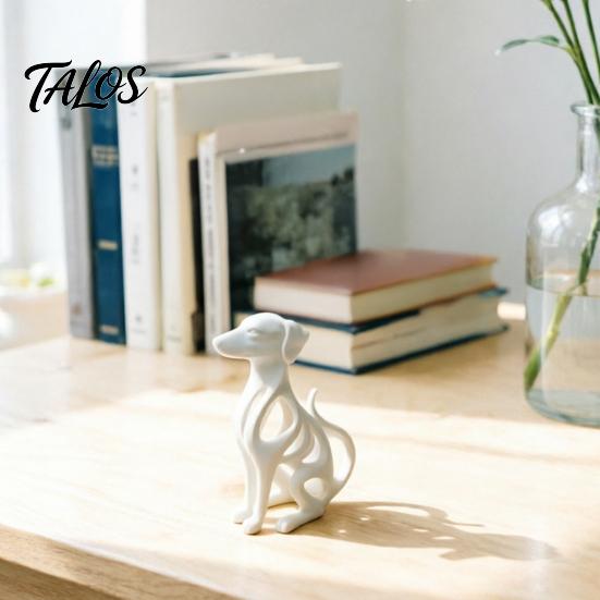 Desktop Ornament, Hollow Curved Surface Sitting Hound Figurine, Matte White One-Piece Molded Dog Sculpture for Home Office Gift