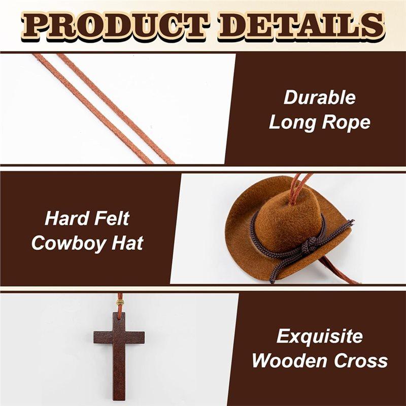 ABUL-Cappello da Cowboy Croce Fascino per Auto, Croce di Legno Appesa allo Specchietto Retrovisore dell'Auto, Cappello di Feltro Ciondolo Country Appendioggetti per Auto, Decorazione A