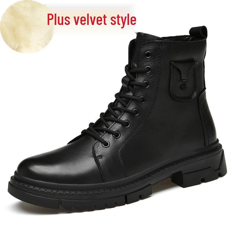 Men s British Style High-Top Winter Boots - Genuine Cowhide, Plus Size, Martin Work Boots 39
