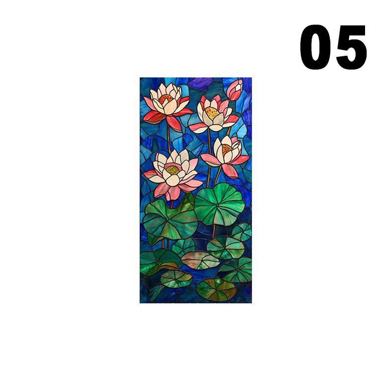 European Style Oil Painting Art Privacy Window Film Waterproof Sun-proof Church Stained Glass Film Lotus Pattern Window Stickers