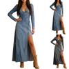 Maxi Abito in Denim a Maniche Lunghe con Abbottonatura Frontale e Spacco Laterale Abiti Estivi per Donna UK Vestiti Estivi da Donna UK Abiti Estivi da Donna UK