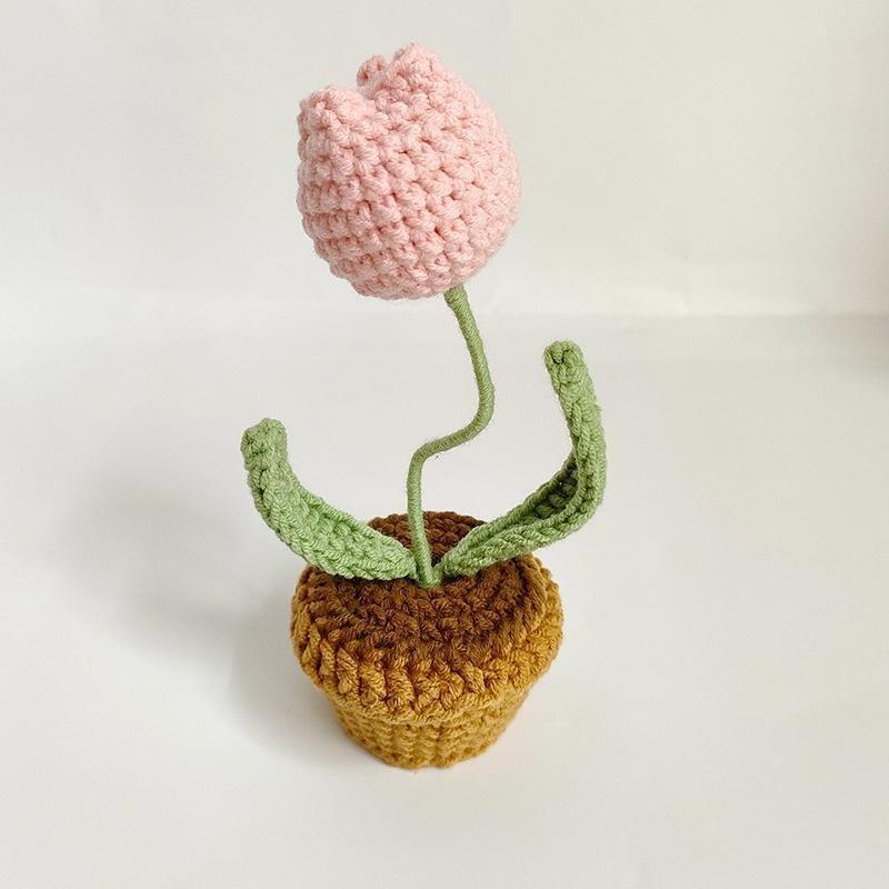 DIY Håndlaget Heklede Blomster Potteplanter Ferdigvevd Bukett Kunstig Strikket Blomst Valentinsdagsgave Hjem Skrivebordsdekor
