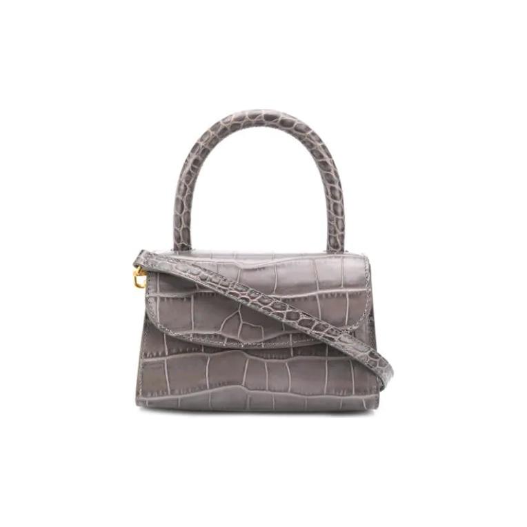 By Far Mini Croco Embossed Leather Shoulder Tote Bag Women Bags Dark-Gray 18FWMINAGRDSMA Basic Set (Bag+Dust Bag)