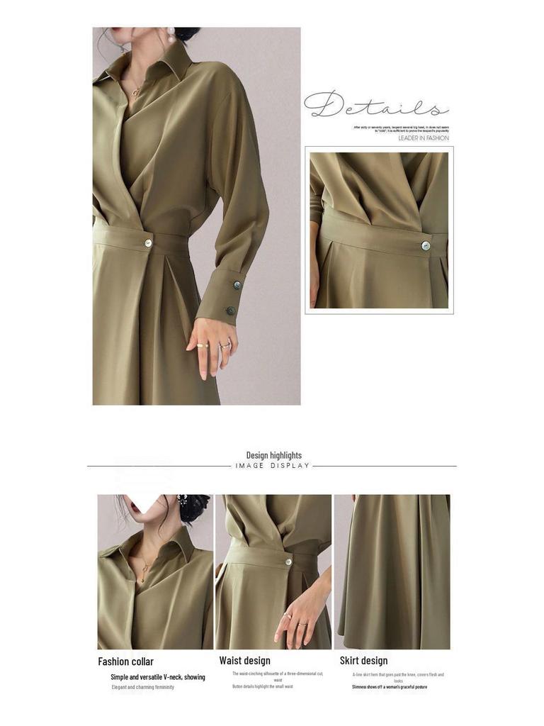 2025 Spring/Autumn Women's Acetate Satin French Shirt Dress
