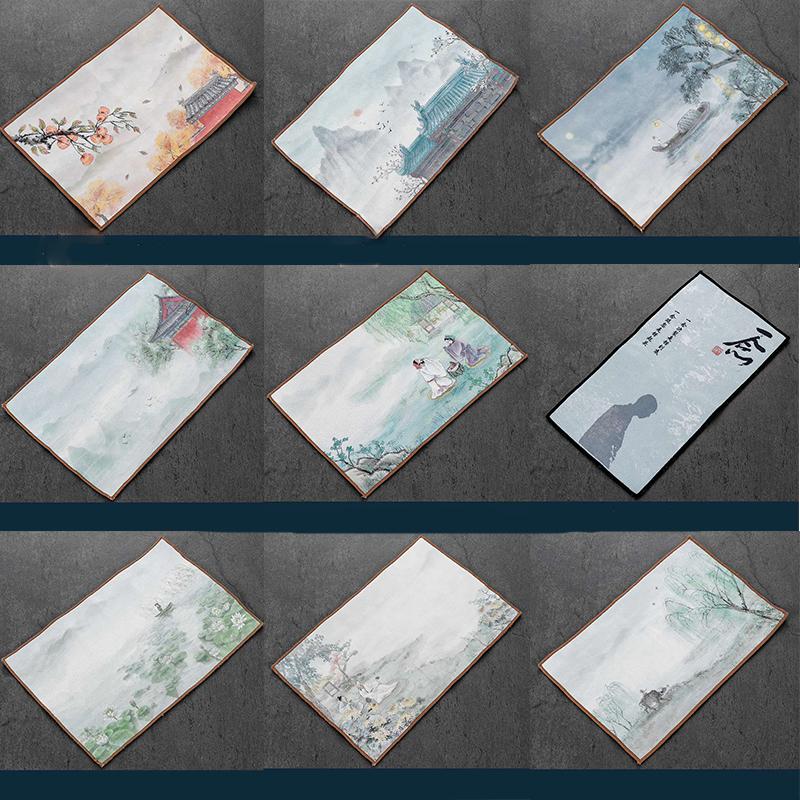 Prosop de vânt simplu, cânepă absorbantă, față de masă gri, tampon de ceai, accesorii pentru ceremonia ceaiului