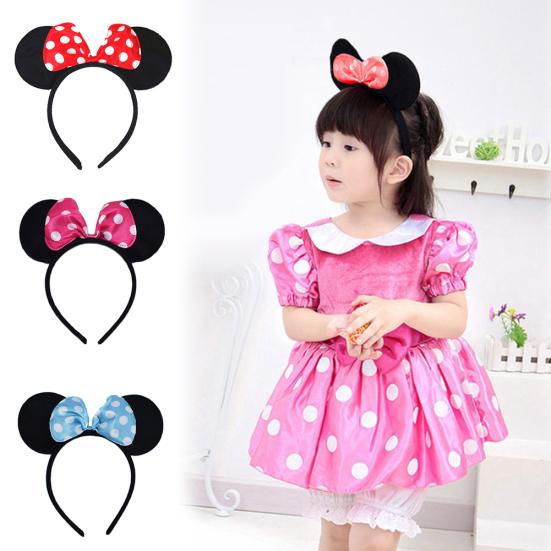 Cute Kid Girl Mickey Mouse Dot Print Bow Ear Hairband Hair Hoop Party Accessory