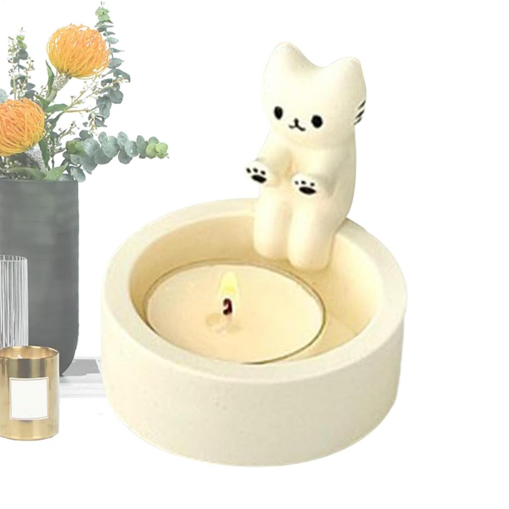Cat Candlestick Warm Claw Cat Gypsum Cute Cartoon Candle Holder Candle Wax Holder Wax Tealight Tray Cartoon Cat