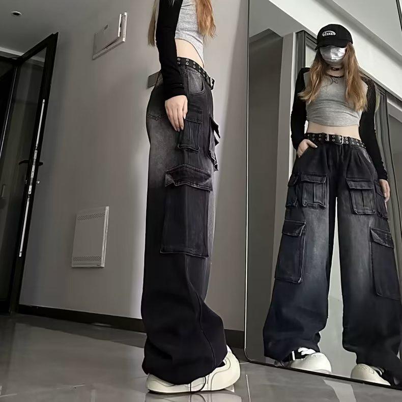 JYL Couples Jeans American Wasteland Style Vintage Straight Loose Casual Versatile Denim