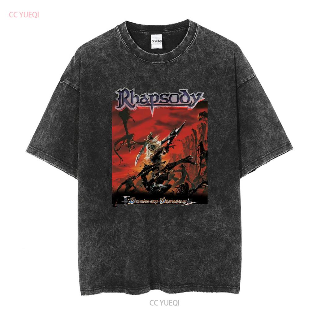 Vintage 2000 Rhapsody of Fire T Shirt Dawn Victory Long Sleeves Vintage Washed Designer Clothes Homme Casual Stylish