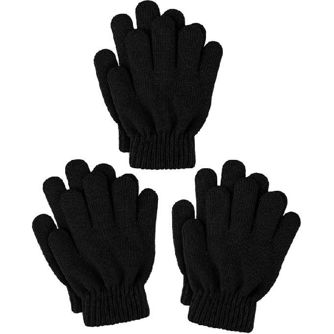 Glooarm 3 Pairs Kids Gloves Winter Gloves Thick Cashmere Magic Gloves Knit Stretchy Warm Gloves Boys Girls 4-14 Years 6-12 Years чёрный