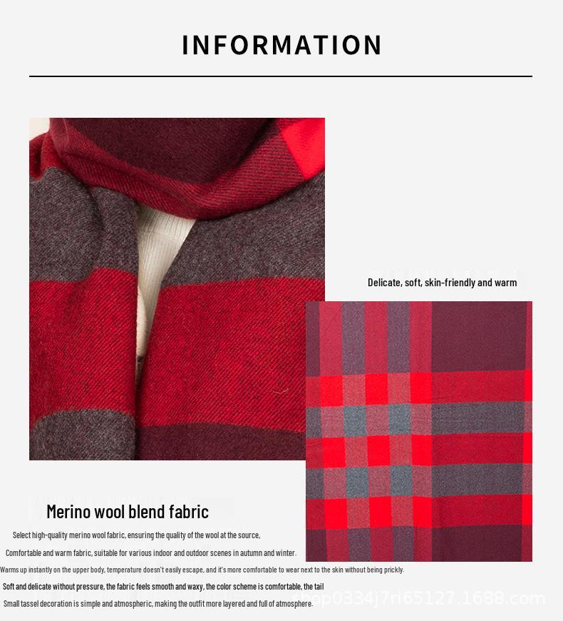 Korean Style Red Plaid Scarf: Cozy Winter Neck Warmer & Elegant Christmas Gift