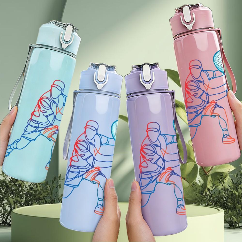 1PC Tennis Player Silhouette 750ml Color Plastic Sports Water Bottle Leakproof Flip Straw Lid Suitable for Sports Office Home Use