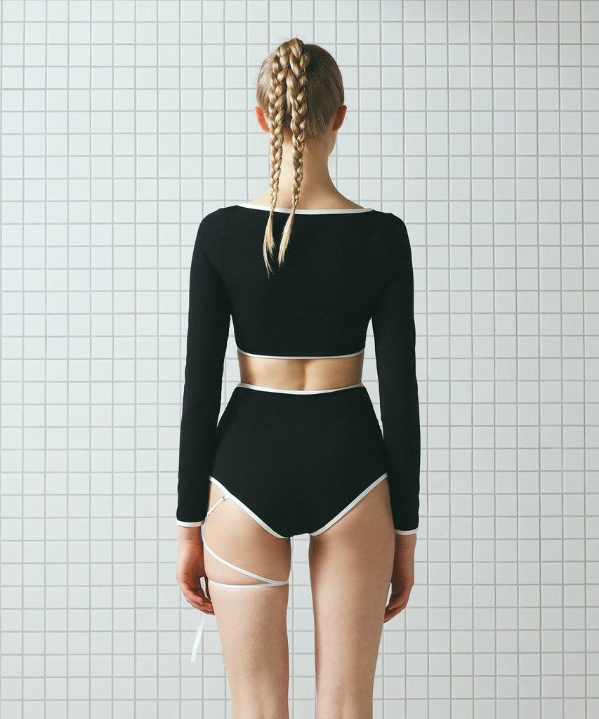 VINAJ Cross Ribbon Line High Bikini Panties (Black)