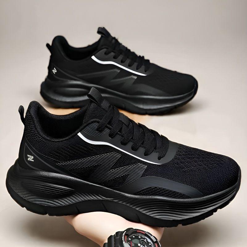 Men's Lightweight Spring Sports Mesh Running Shoes - Breathable, Solid Color, Versatile Casual Wear.