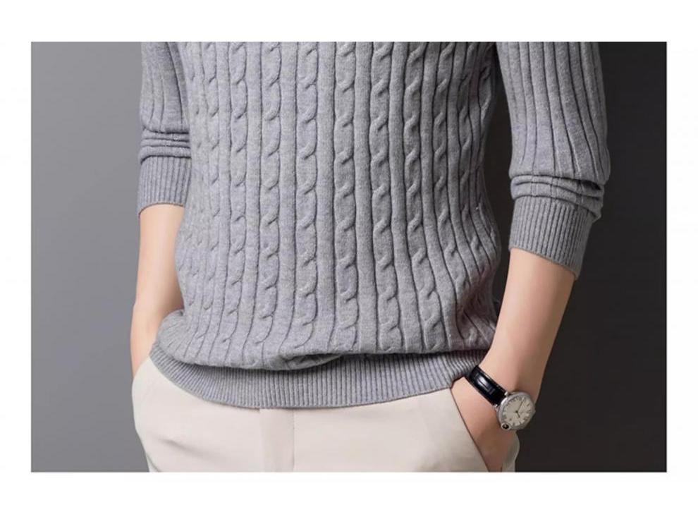 Pulover bărbătesc tricotat în stil coreean cu fermoar pe jumătate - Pulover casual la modă cu mânecă lungă